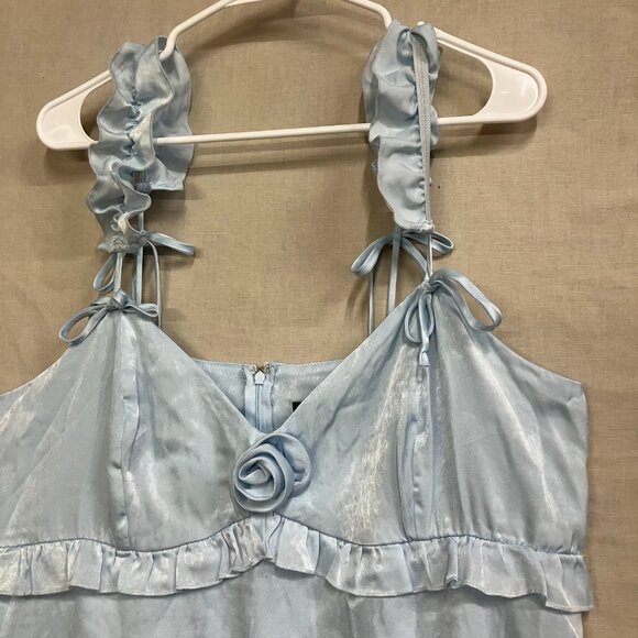 Wild Fable Women XL Light Blue Rosette Mini Babydoll Ruffle Sleeveless Dress - Picture 7 of 13